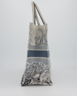 Christian Dior Blue and Grey Toile de Jouy Animals Large Book Tote with Animal Embroideries and Logo