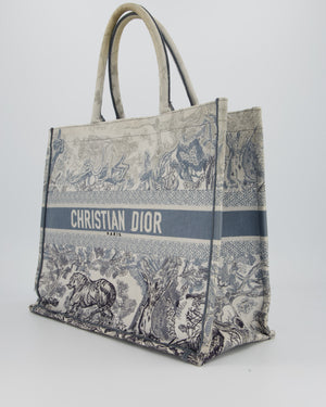 Christian Dior Blue and Grey Toile de Jouy Animals Large Book Tote with Animal Embroideries and Logo