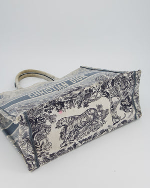 Christian Dior Blue and Grey Toile de Jouy Animals Large Book Tote with Animal Embroideries and Logo