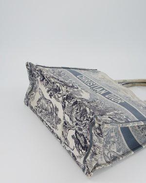 Christian Dior Blue and Grey Toile de Jouy Animals Large Book Tote with Animal Embroideries and Logo
