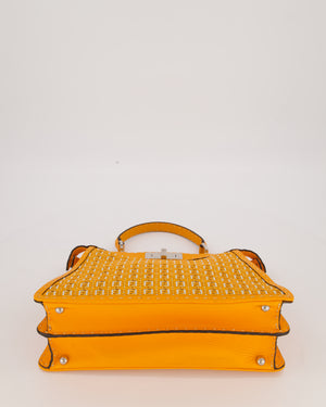 Fendi Peekaboo ISeeU Medium Bag in Orange and White Woven Calfskin Leather in Silver Hardware