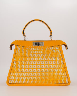 Fendi Peekaboo ISeeU Medium Bag in Orange and White Woven Calfskin Leather in Silver Hardware