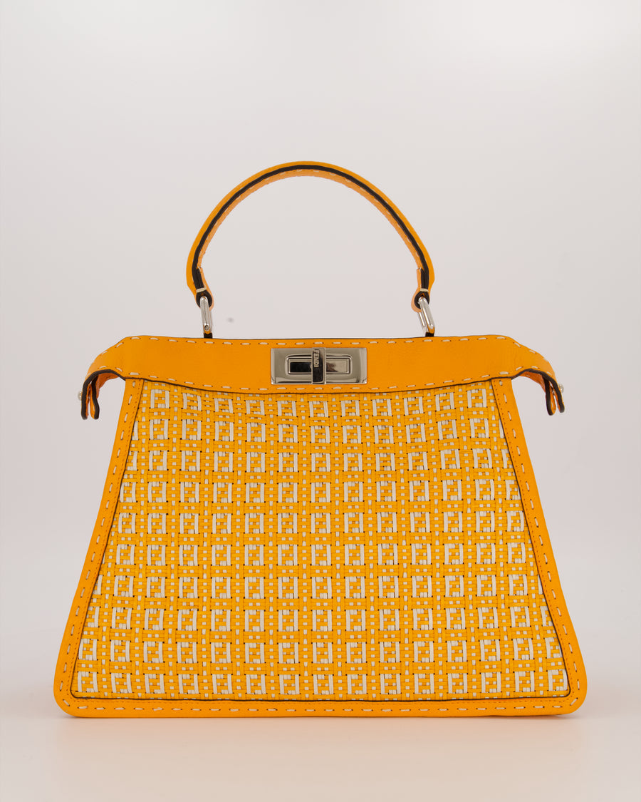 Fendi Peekaboo ISeeU Medium Bag in Orange and White Woven Calfskin Leather in Silver Hardware
