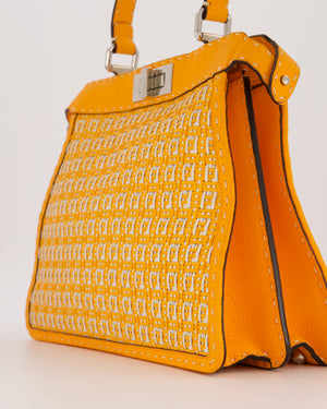 Fendi Peekaboo ISeeU Medium Bag in Orange and White Woven Calfskin Leather in Silver Hardware