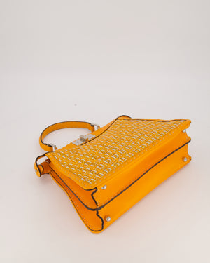 Fendi Peekaboo ISeeU Medium Bag in Orange and White Woven Calfskin Leather in Silver Hardware