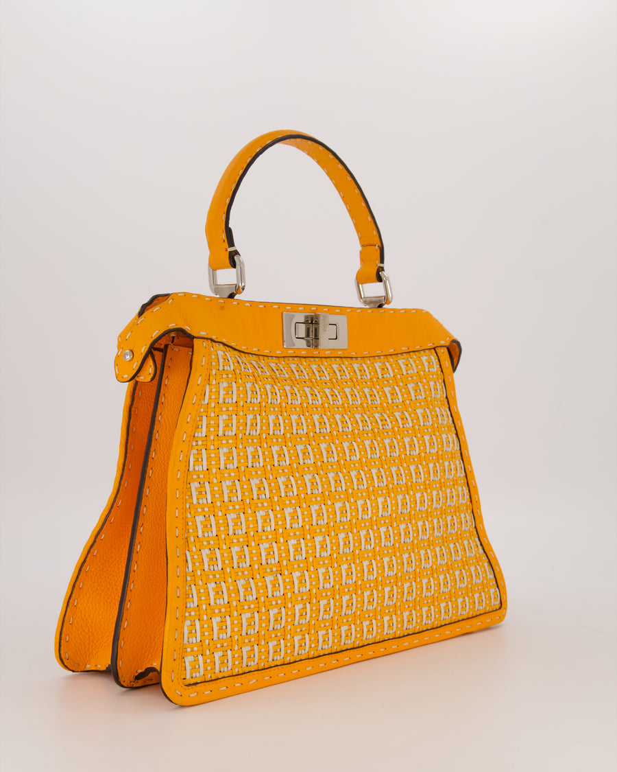 Fendi Peekaboo ISeeU Medium Bag in Orange and White Woven Calfskin Leather in Silver Hardware