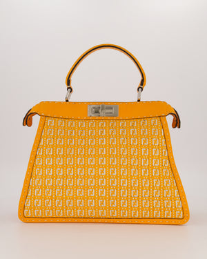 Fendi Peekaboo ISeeU Medium Bag in Orange and White Woven Calfskin Leather in Silver Hardware