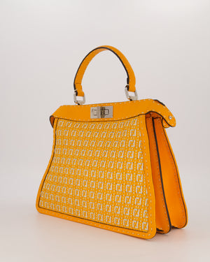 Fendi Peekaboo ISeeU Medium Bag in Orange and White Woven Calfskin Leather in Silver Hardware