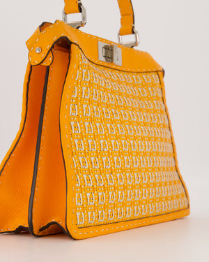 Fendi Peekaboo ISeeU Medium Bag in Orange and White Woven Calfskin Leather in Silver Hardware