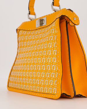 Fendi Peekaboo ISeeU Medium Bag in Orange and White Woven Calfskin Leather in Silver Hardware