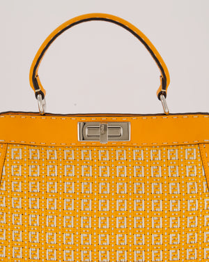 Fendi Peekaboo ISeeU Medium Bag in Orange and White Woven Calfskin Leather in Silver Hardware