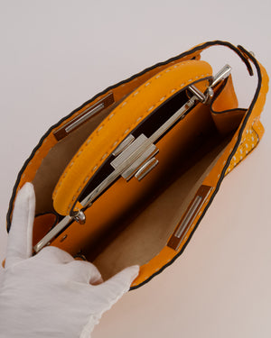 Fendi Peekaboo ISeeU Medium Bag in Orange and White Woven Calfskin Leather in Silver Hardware