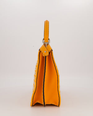 Fendi Peekaboo ISeeU Medium Bag in Orange and White Woven Calfskin Leather in Silver Hardware