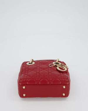 Christian Dior Red Mini Lady Dior Bag in Calfskin Leather With Champagne Hardware