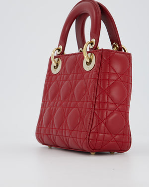 Christian Dior Red Mini Lady Dior Bag in Calfskin Leather With Champagne Hardware