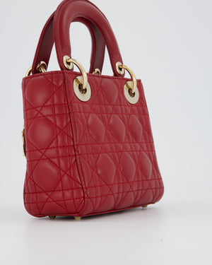 Christian Dior Red Mini Lady Dior Bag in Calfskin Leather With Champagne Hardware
