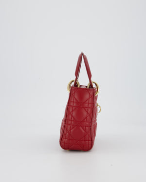 Christian Dior Red Mini Lady Dior Bag in Calfskin Leather With Champagne Hardware