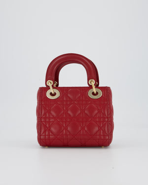 Christian Dior Red Mini Lady Dior Bag in Calfskin Leather With Champagne Hardware