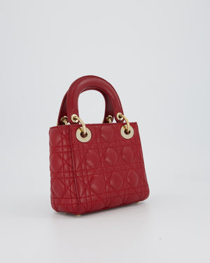Christian Dior Red Mini Lady Dior Bag in Calfskin Leather With Champagne Hardware