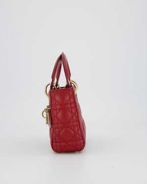 Christian Dior Red Mini Lady Dior Bag in Calfskin Leather With Champagne Hardware