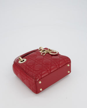 Christian Dior Red Mini Lady Dior Bag in Calfskin Leather With Champagne Hardware