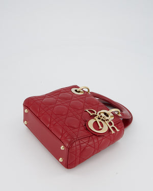 Christian Dior Red Mini Lady Dior Bag in Calfskin Leather With Champagne Hardware