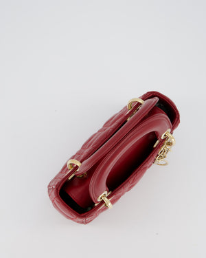 Christian Dior Red Mini Lady Dior Bag in Calfskin Leather With Champagne Hardware