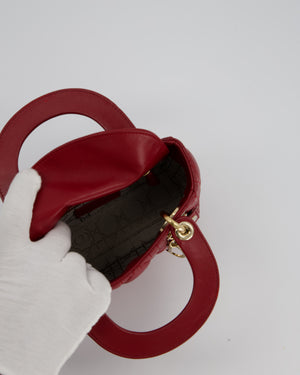 Christian Dior Red Mini Lady Dior Bag in Calfskin Leather With Champagne Hardware
