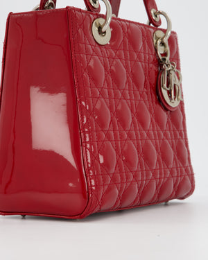 Christian Dior Burgundy Medium Lady Dior Bag in Patent Leather with Silver Hardware