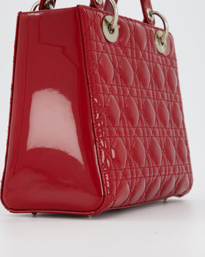 Christian Dior Burgundy Medium Lady Dior Bag in Patent Leather with Silver Hardware