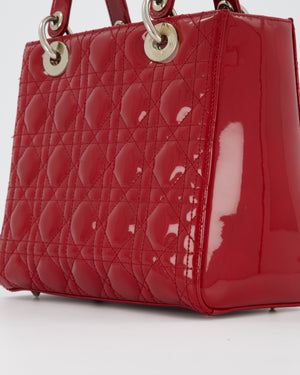 Christian Dior Burgundy Medium Lady Dior Bag in Patent Leather with Silver Hardware