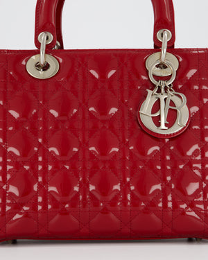 Christian Dior Burgundy Medium Lady Dior Bag in Patent Leather with Silver Hardware