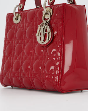 Christian Dior Burgundy Medium Lady Dior Bag in Patent Leather with Silver Hardware