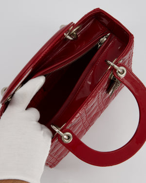Christian Dior Burgundy Medium Lady Dior Bag in Patent Leather with Silver Hardware