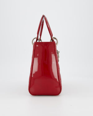 Christian Dior Burgundy Medium Lady Dior Bag in Patent Leather with Silver Hardware