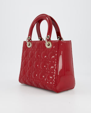 Christian Dior Burgundy Medium Lady Dior Bag in Patent Leather with Silver Hardware
