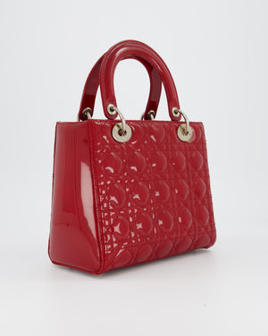 Christian Dior Burgundy Medium Lady Dior Bag in Patent Leather with Silver Hardware