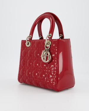 Christian Dior Burgundy Medium Lady Dior Bag in Patent Leather with Silver Hardware
