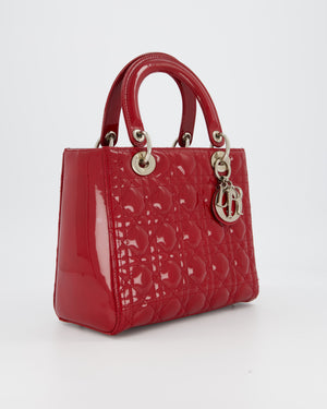 Christian Dior Burgundy Medium Lady Dior Bag in Patent Leather with Silver Hardware
