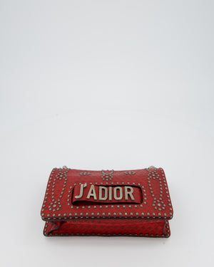 Christian Dior J'adior Red Studded Flap Bag in Calfskin Leather With Silver Hardware
