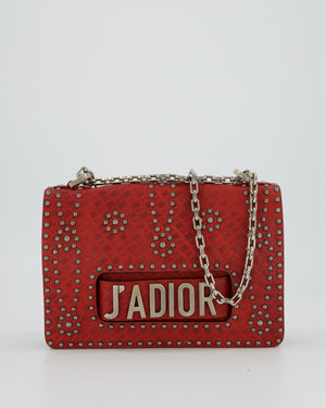Christian Dior J'adior Red Studded Flap Bag in Calfskin Leather With Silver Hardware