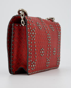 Christian Dior J'adior Red Studded Flap Bag in Calfskin Leather With Silver Hardware