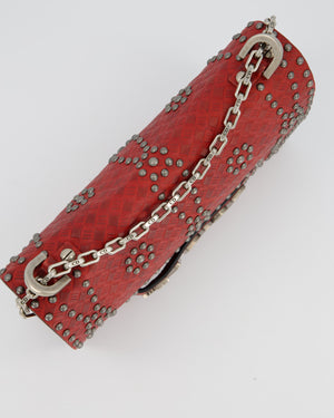 Christian Dior J'adior Red Studded Flap Bag in Calfskin Leather With Silver Hardware