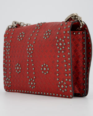 Christian Dior J'adior Red Studded Flap Bag in Calfskin Leather With Silver Hardware
