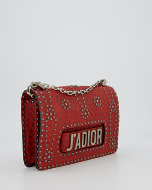 Christian Dior J'adior Red Studded Flap Bag in Calfskin Leather With Silver Hardware