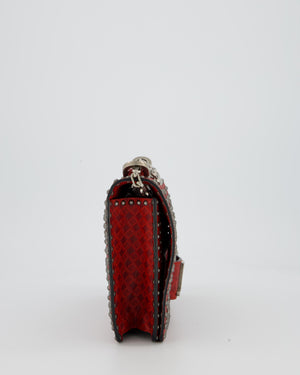 Christian Dior J'adior Red Studded Flap Bag in Calfskin Leather With Silver Hardware