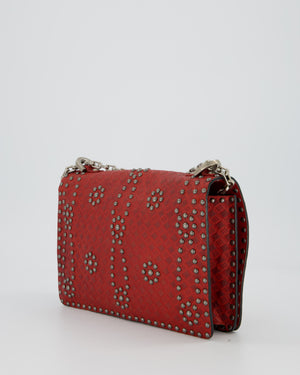 Christian Dior J'adior Red Studded Flap Bag in Calfskin Leather With Silver Hardware