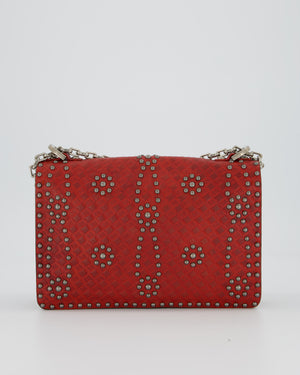 Christian Dior J'adior Red Studded Flap Bag in Calfskin Leather With Silver Hardware