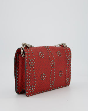 Christian Dior J'adior Red Studded Flap Bag in Calfskin Leather With Silver Hardware