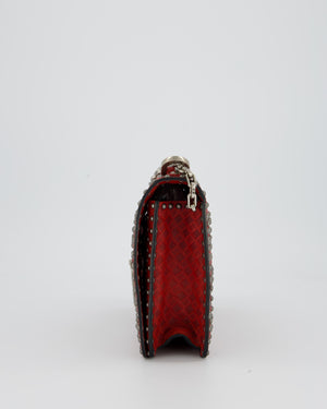 Christian Dior J'adior Red Studded Flap Bag in Calfskin Leather With Silver Hardware